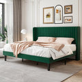 SHA CERLIN King Size Velvet Bed Frame, Tufted Wingback Headboard, Green
