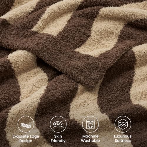 Snuggle Sac Soft Throw Blanket for Couch, Soft Cozy Fluffy Blankets for Women, Warm Microfiber Knit Cute Throws Gifts, Wave Beige, 50x60 inches