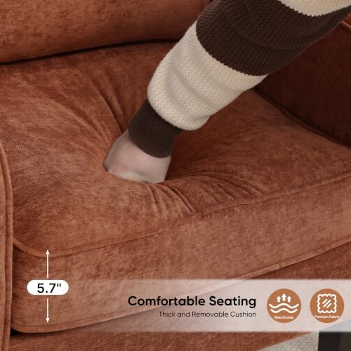Accent Chair for Living Room, Mid Century Modern Reading Chair for Bedroom, Upholstered Armchair with Side Pockets, Comfy Single Sofa Side Chair for Office, Apartment, Small Room, Orange