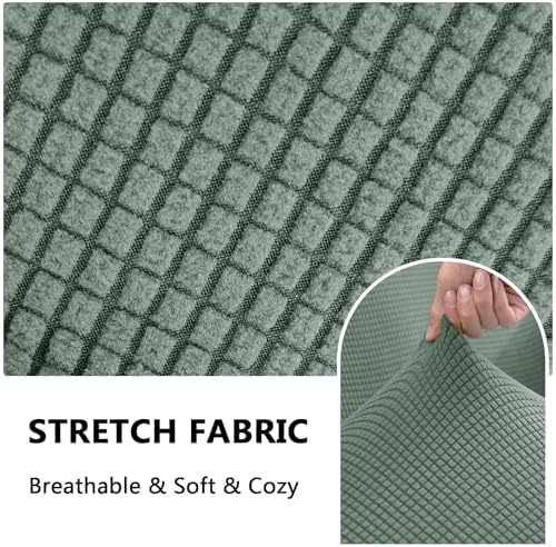 2 Piece Stretch Chair and Ottoman Cover Set, Jacquard Accent Armchair and Foot Stool Slip Cover, Non-Slip Slipcover for Chair with Footrest (Dust Green,2 Pieces Set)