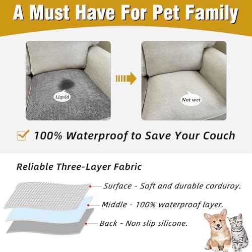 Couch Arm Covers, Sofa Arm Covers, Waterproof Armrest Cover for Sofa, Armchair, Loveseat, Non-Slip Recliner Arm Cover, Headrest Cover, Arm Chair Covers Set of 2 (Gray, 26"×26")