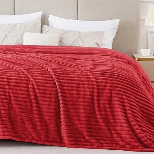 BEDELITE 3D Ribbed Jacquard Red Blankets Queen Size for Bed, 90x90 Inch
