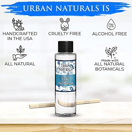 Urban Naturals Reed Diffuser Oil Refill, Ocean Rose Diffuser Oils with Rose, Lemongrass, Basil, 4 oz + Free Reed Sticks, Made in the USA