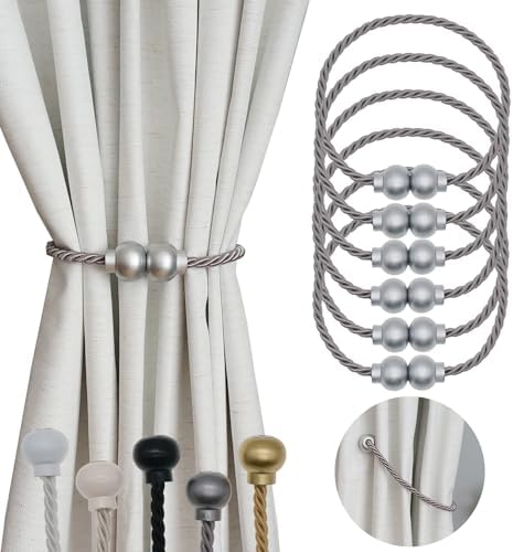 6Pcs Magnetic Curtain Tiebacks Modern Handmade Rope Curtain Tie Backs Grey