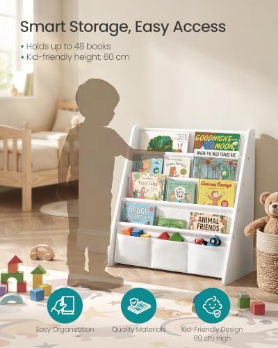 SONGMICS Kids Bookshelf, 4-Tier Toddler Bookcase, 24.6 x 9.8 x 23.6 Inch