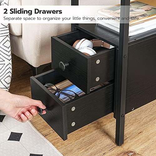 HOOBRO End Table with Charging Station, Narrow Side Table with 2 Drawer & USB Port & Power Outlets, Nightstand for Small Spaces, Stable and Sturdy, for Living Room, Bedroom, Black BK541BZ01
