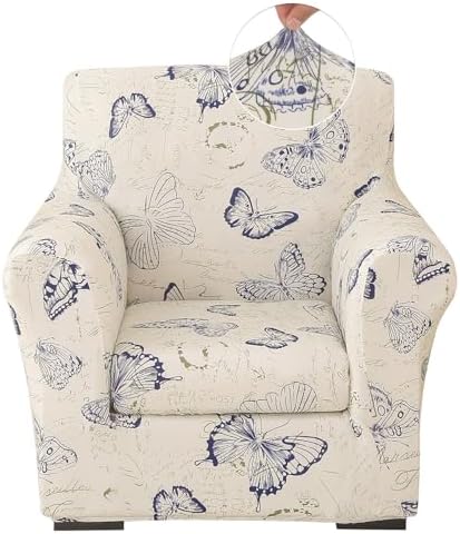 Stretch Printed Sofa Cover Couch Covers, 2-Piece Armchair Cover with Separate Cushion Cover, Washable Soft Spandex Furniture Protector for Living Room(Armchair, Butterfly)