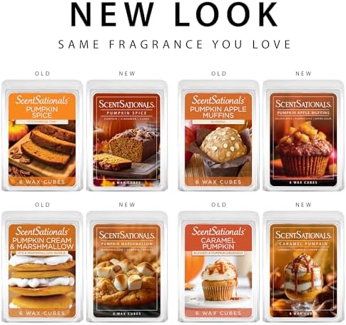 Scentsationals Fall Wax Melts Pumpkin Party 4pk – Long Lasting, Strong Scent Melts for Warmers, Includes Pumpkin Spice with Apple Muffins, Marshmallow, and Caramel, 10oz (24 Cubes)