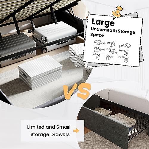 SHA CERLIN Full Size Lift Up Hydraulic Storage Bed Frame Blue Grey
