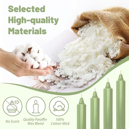 NJAO HOO Light Green Candlesticks 8 Inch Unscented Taper Candle Dripless Handmade Colored Candles for Home Decor Dinner Table Kitchen and Bedroom, 4 Pack