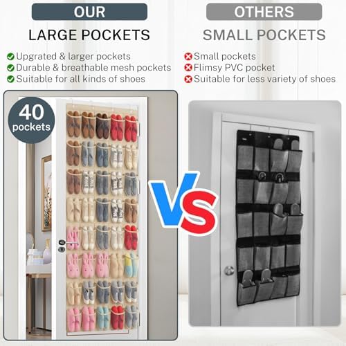 40-Pocket Over the Door Shoe Organizer - Large Mesh Pocket Hanging Shoe Organizer,Behind the Door Shoes Storage Holder Hanger