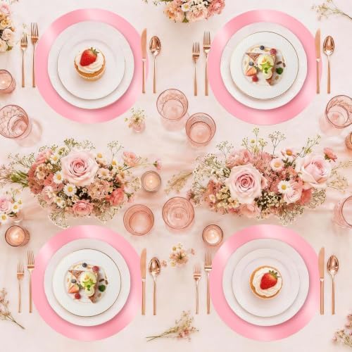KesaPlan 100PCS 13in Round Pink Placemats, Disposable Paper Chargers Plate
