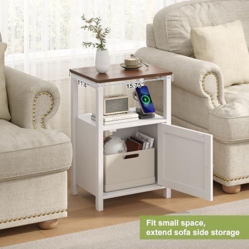 Nightstand Charging Station Barn Door & Bedside Table Storage White 2 Set