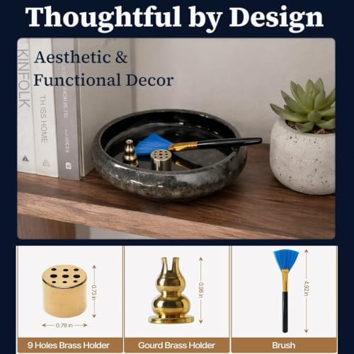 6 Inch Japanese Incense Holder for Stick,Ceramic Handmade Black