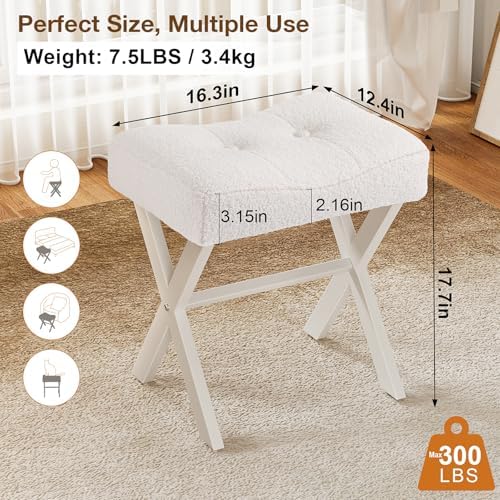 Memobarco 18-Inch Vanity Stool Chair, White Padded Saddle Makeup Stool
