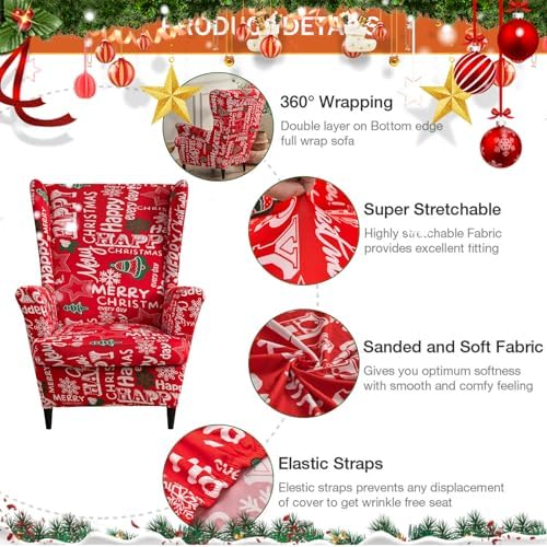 NILUOH Wingback Chair Covers 2-Piece, Armchair Slipcovers for Living Room