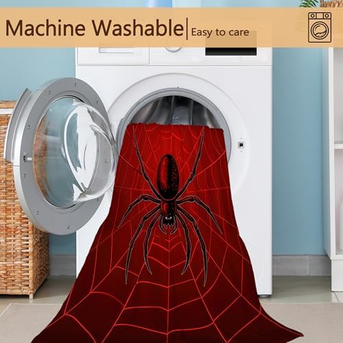 Halloween Spider Sofa Throw Blankets,Red Spider Web Soft Cozy Fuzzy Lightweight Travel Blanket,Flannel Fleece Fall Throw Blanket for Couch,Bed,Camping,Movie Nights,Watching TV 60 X 80 Inch