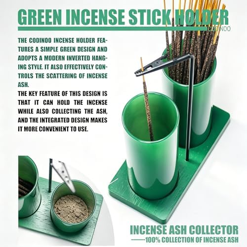 2 in 1 Incense Holder for Sticks,Glass Incense Burner Holder with Storage,Upside Down Incense Holder for Sticks with Glass Ash Catcher for Meditation Yoga Spa Room Home Decor[2 Long Full Green]