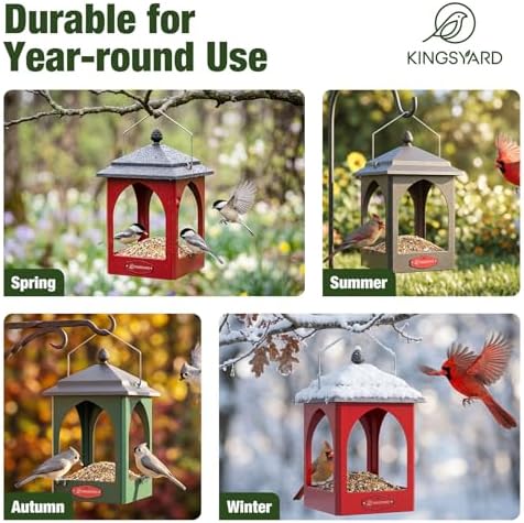 Kingsyard Hanging Platform Bird Feeder for Outdoors, Rain-Resistant Roof