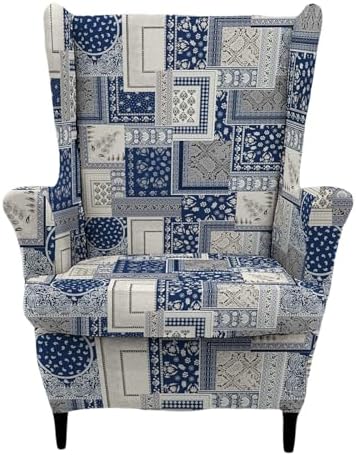 HAOYONG 2 Piece Wingback Chair Covers Stretch Wing Chair Slipcover Printed Wing Back Chair Covers with Arms Washable Spandex Fabric Armchair Cover Protection Furniture for Living Room and Bedroom