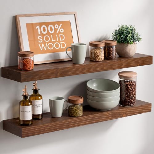 Homeforia 30 Inch Floating Shelves, High-End Solid Pine Wood, Set of 2