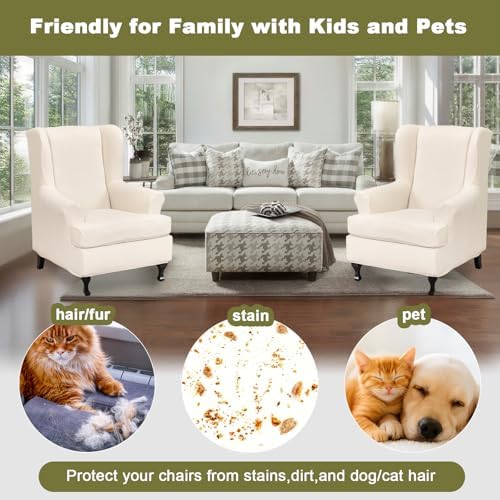 NILUOH Wingback Chair Covers 2-Piece, Armchair Slipcovers for Living Room