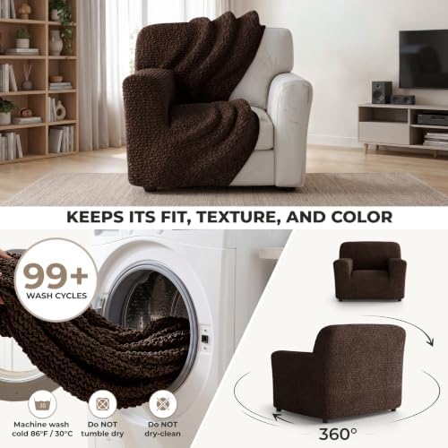 PAULATO Premium Stretch Couch Covers for Sofa - Sofa Chair Cover Washable, Dogs & Pets Friendly - Elastic Polyester Loveseat Slipcovers - Non-Slip Love Seat Couch Covers - Dark Brown (21"-39" Wide)