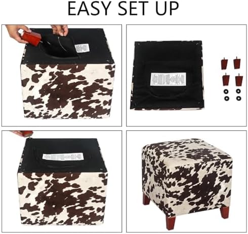 Joveco Square Ottoman Fabric Cube Foot Rest Stool with Wooden Legs, Footstool Small Ottoman Seat for Living Room Entryway (Cow Printing)