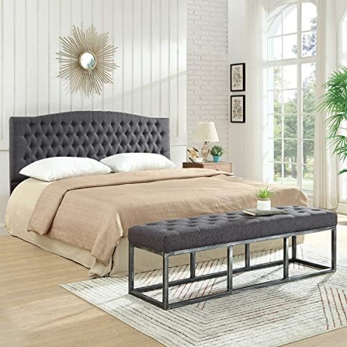 24KF Upholstered Tufted Button Linen Fabric Headboard,Comfortable Fashional Headboard King/CA King Size,Dark Gray
