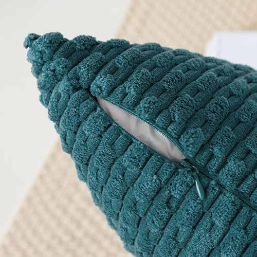 Kevin Textile Soft Corduroy 16x16 Inch Pillow Covers 2 Pack, Teal Blue
