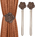 Lewondr Magnetic Curtain Tiebacks, Vintage Curtain Holdbacks, Light Coffee