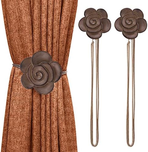 Lewondr Magnetic Curtain Tiebacks, Vintage Curtain Holdbacks, Light Coffee