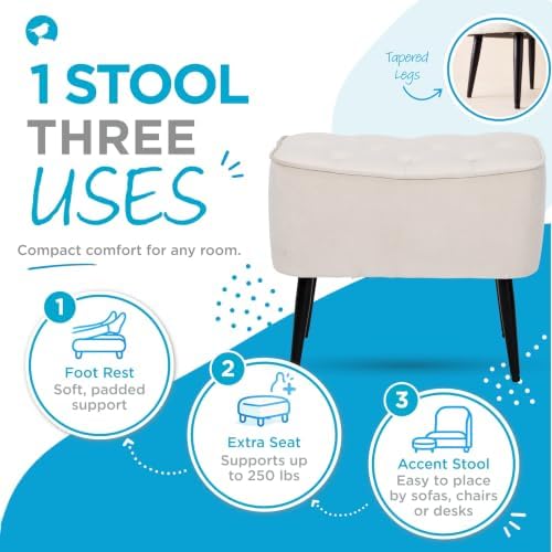 BIRDROCK HOME Tufted Curve Ottoman Velvet Foot Stool - Modern Upholstered Padded Footrest for Living Room or Bedroom - Small Cushioned Accent Chair for Couch, Sofa, or Extra Seating (Tan)