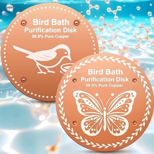 OICEME Bird Bath Purification Disk Pure Copper Outside Winter Solar Power Birdbath Wild Hummingbird Feeder Pedestal Fountain Cleaner Cage Dispenser Bowl Ground Safe Garden Gift Bird Butterfly