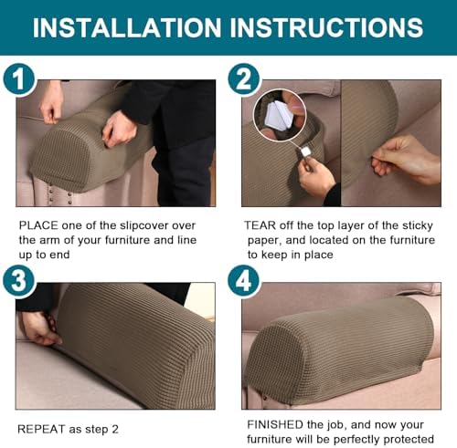 Turquoize Stretch Armrest Covers for Chairs and Sofas Couch Arm Covers for Sofa Spandex Jacquard Armrest Cover Anti-Slip Furniture Protector Armchair Slipcovers for Recliner Set of 2, Macchiato