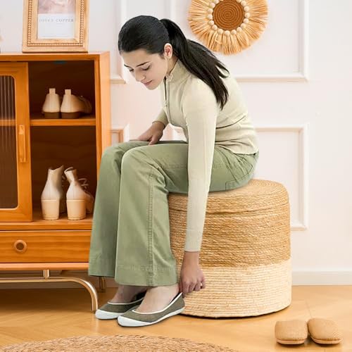 18'' Boho Pouf Storage Ottomans Natural Straw Rustic Handmade Lounge Pouffe