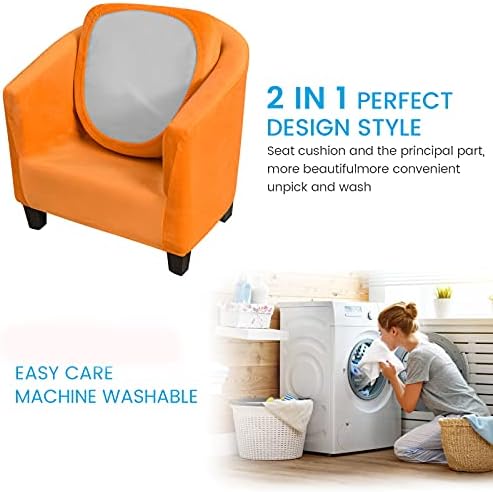 MIFXIN 2 Pieces Velvet Tub Chair Covers with Cushion Cover Stretch Soft Removable Tub Chair Slipcovers Armchair Sofa Couch Furniture Protector Cover for Living Room Club Bar Counter (Orange)