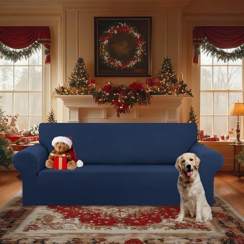 KEKUOU Stretch Oversized Couch Covers for Sofa Slipcover,Navy Blue