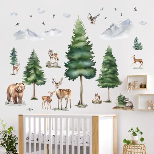 wondever Mountain Pine Trees Wall Decals Woodland Animals Wall Stickers