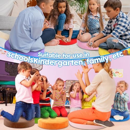 GlikCeil 12 Pcs Round Floor Pillow Cushions for Kids Classroom 15'' Soft Flexible Seating Classroom Elementary Extra Thick Floor Cushions for Daycare Kindergarten Reading Corner Library (Colorful)