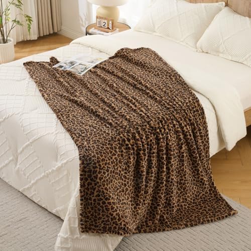 Leopard Cheetah Print Blanket – Super Soft Plush Fleece Throw for Bed, Sofa & Travel – All Season Cozy Cheetah Pattern Home Decor Throw Blanket, 50″ x 60″ (Dark Brown)