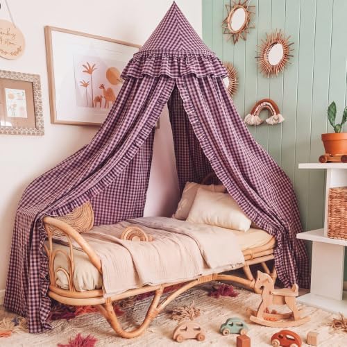 SmoothNovelty Gingham Plaid Bed Canopy, Pink Black, Round