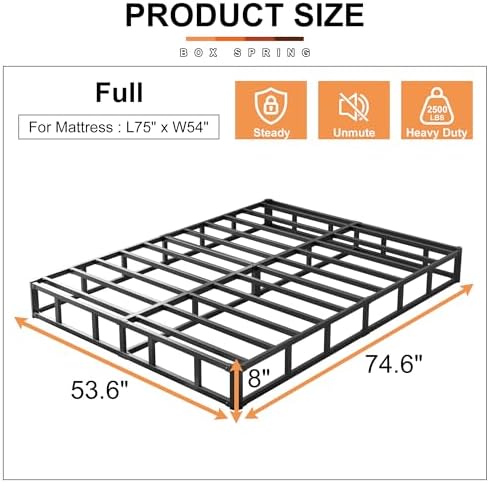 EMODA 8 Inch Full Size Box Spring Heavy Duty Bed Base with Fabric Cover