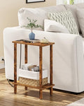 TUTOTAK Narrow Side Table, 2-Tier Small End Table with Charging Station