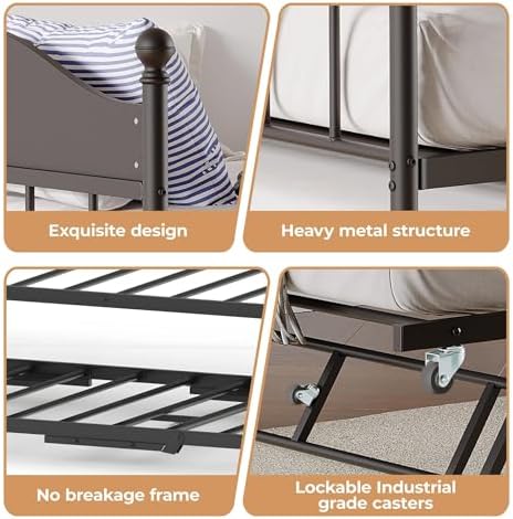Garvee Daybed with Pop Up Trundle, Twin Trundle Beds for Guest Room, Black