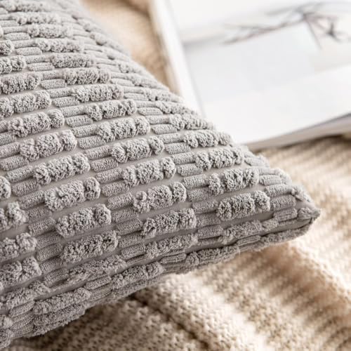 MIULEE Euro Sham Corduroy Decorative Throw Pillow Covers 24x24 Light Grey