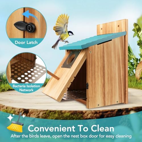 2 Pack Bird Houses for Outside, Cedar Outdoor Garden Bluebird House