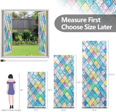 LEMON CLOUD Stained Glass Window Privacy Film Static Cling, 23.6″ x 78.7″