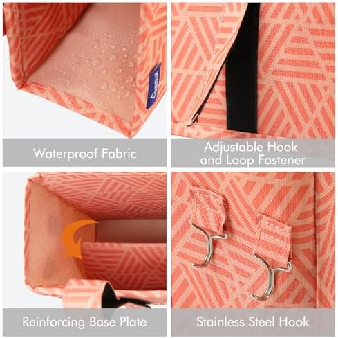 Surblue Bedside Caddy Hanging Bed Organizer Storage Bag Pocket for Bunk and Hospital Beds, College Dorm Rooms Baby Bed Rails,Camp Chiars，Wheelchair Side Bag，4 Pockets and 2 Hooks (Orange Plaid)