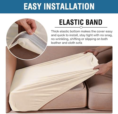 H.VERSAILTEX Velvet Stretch Couch Cushion Cover Plush Cushion Slipcover for Chair Loveseat Sofa Cushion Furniture Protector Seat Cushion Sofa Cover (3 Piece XL Sofa Cushion Covers, Butter Cream)